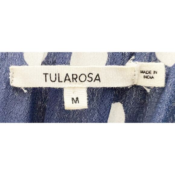 Tularosa Women's Hattie Dress Cold Shoulder Tier Ruffled Mini Blue White Ink Dot - Picture 10 of 10